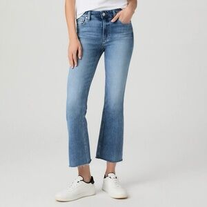 PAIGE Denim Colette Crop Flare Raw Hem Jeans Shoreside Medium Wash Size 27 | 4